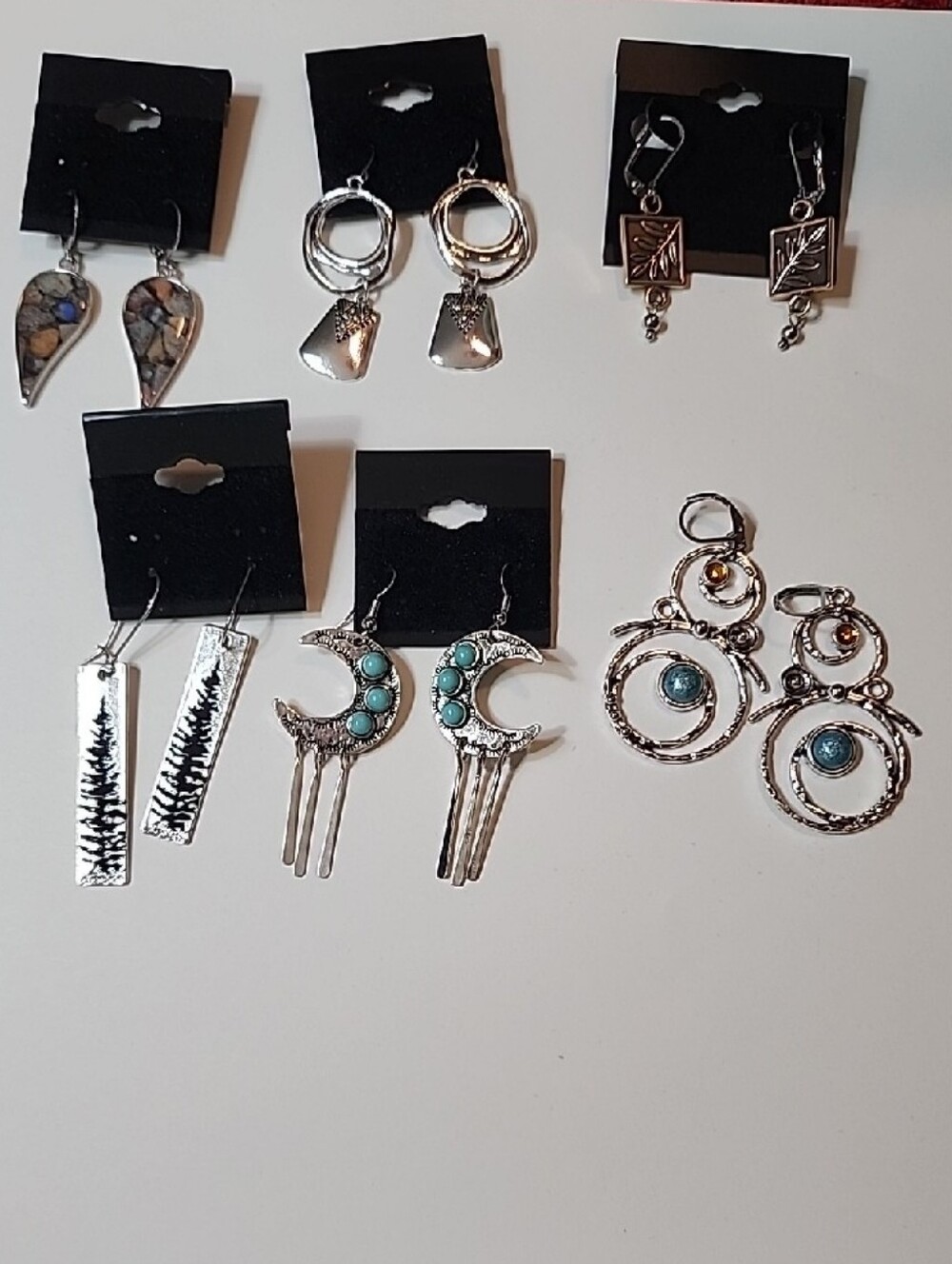 Silver Crescent Moon Drop Earrings with Turquoise Accents - Women Jewelry